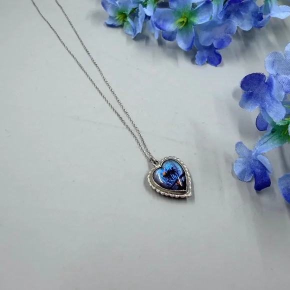 Sterling Silver Morpho Reversible Vintage Heart Pendant Necklace ULTRA UNIQUE - Picture 3 of 9